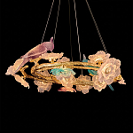 Люстра круглая на золотом каркасе с птичками и цветочным декором Miscellaneous herbs варинант исполнения - 4 | Loft Concept в Грозном