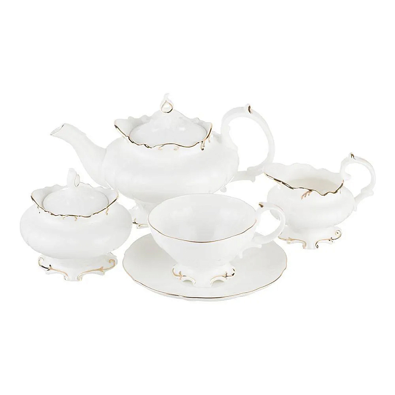 Чайный сервиз белого цвета из фарфора на 6 персон 15 предметов Shine Porcelain Белый Золотой Чайный сервиз белого цвета из фарфора на 6 персон 15 предметов Shine Porcelain Белый Золотой в Грозном | Loft Concept