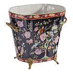 Кашпо из фарфора черная с цветочной росписью и бронзовой стрекозой Spring Garden варинант исполнения - 3 | Loft Concept в Грозном