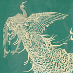 Обои ручная роспись в стиле Арт-деко Whistler Peacocks Original colourway on green painted silk варинант исполнения - 2 | Loft Concept в Грозном