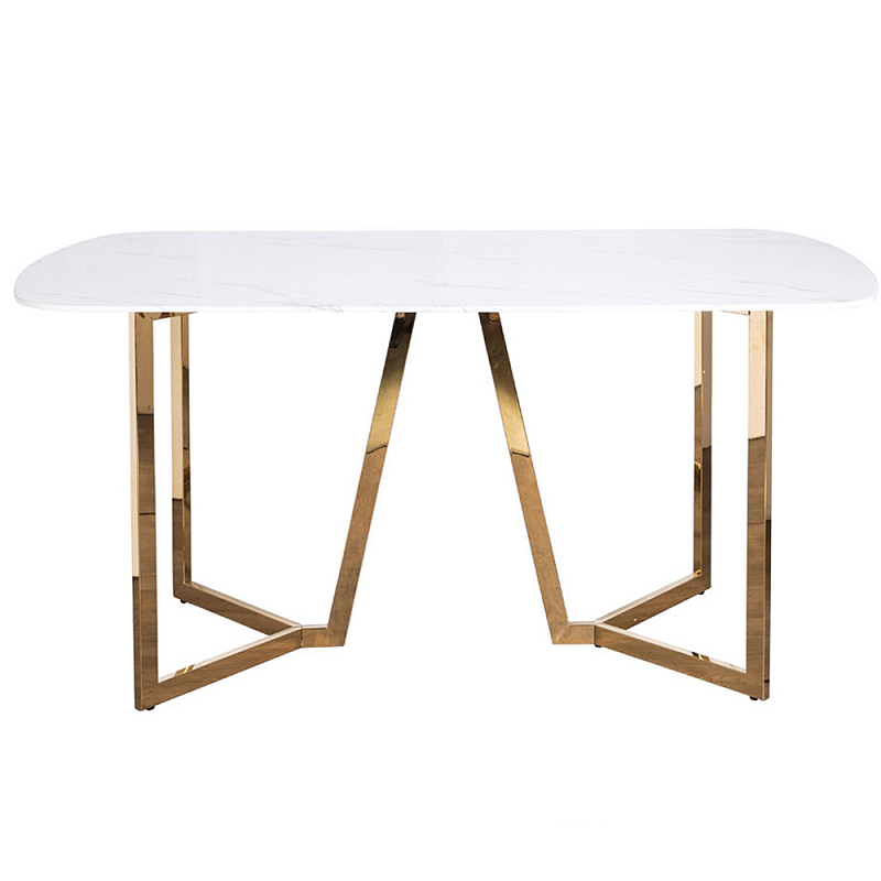 Стол обеденный белый с золотыми глянцевыми ножками Laconic White Table Белый Золотой Стол обеденный белый с золотыми глянцевыми ножками Laconic White Table Белый Золотой в Грозном | Loft Concept