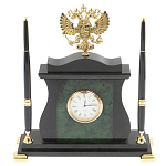 Часы настольные с Гербом России и 2-мя шариковыми ручками в комплекте Stone Clock варинант исполнения - 1 | Loft Concept в Грозном