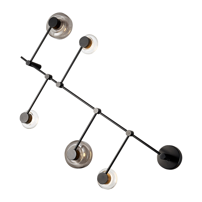 Бра с 5-ю плафонами разного диаметра и цвета Polyhedron Дымчатый (Smoke) Прозрачный Черный в Грозном | Loft Concept 