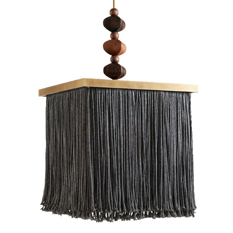 Люстра квадратная с бахромой и подвесом из деревянных бусин Psyche  в Грозном | Loft Concept 