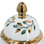 Ваза белая с крышкой с рисунком зеленых и золотых листьев 40 см Chinoiserie Ceramics варинант исполнения - 1 | Loft Concept в Грозном