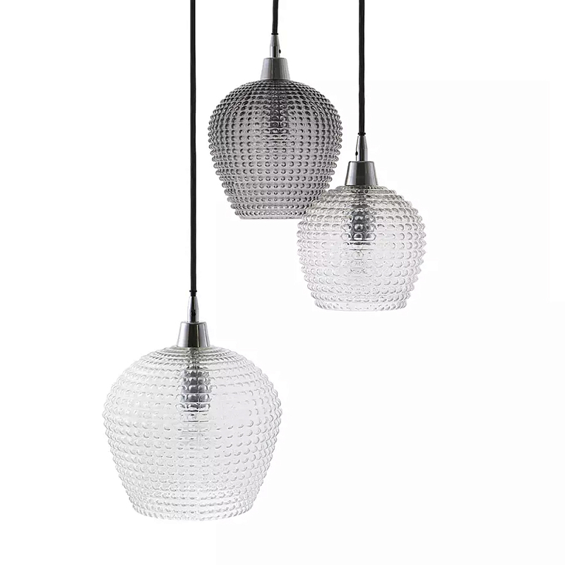 Подвесной светильник каскадный с 3-мя фактурными стеклянными плафонами Cascade with Relief Lampshades Прозрачный Сливовый Серый Подвесной светильник каскадный с 3-мя фактурными стеклянными плафонами Cascade with Relief Lampshades Прозрачный Сливовый Серый в Грозном | Loft Concept
