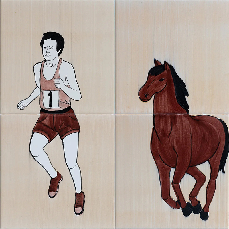 Дизайнерская плитка Конь бегун Бежевый Коричневый Белый Черный Светло-синий в Грозном | Loft Concept 