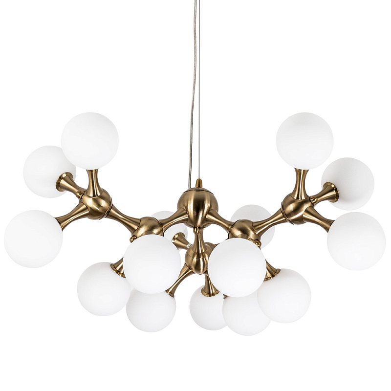Люстра с плафонами из стеклянных шаров Pearls Suspension Brass Chandelier Белое матовое стекло Латунь Люстра с плафонами из стеклянных шаров Pearls Suspension Brass Chandelier Белое матовое стекло Латунь в Грозном | Loft Concept