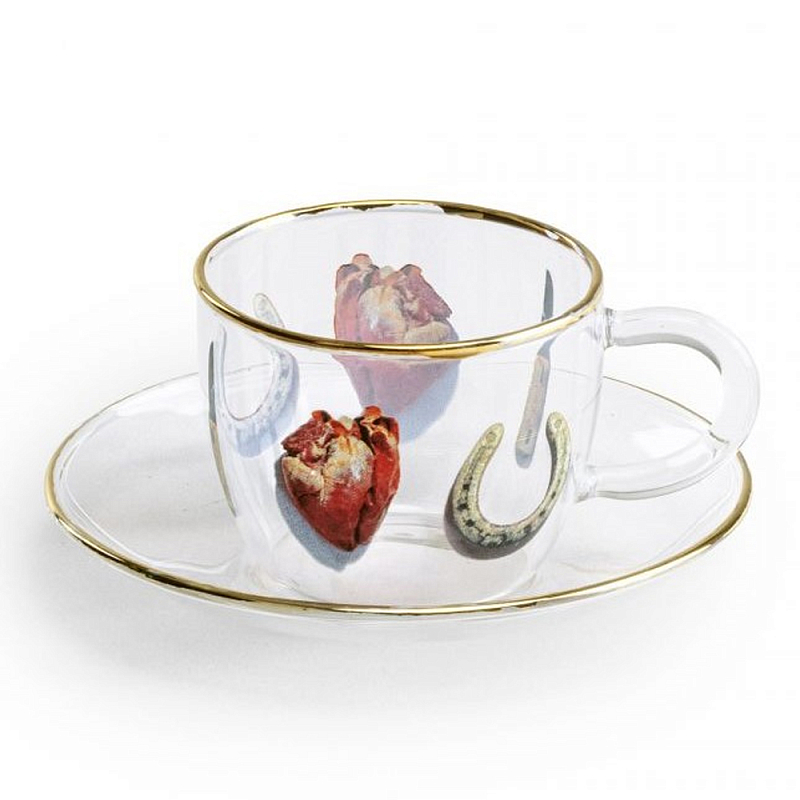 Кофейная пара Seletti I Love You Прозрачный Золотой Красный Кофейная пара Seletti I Love You Прозрачный Золотой Красный в Грозном | Loft Concept