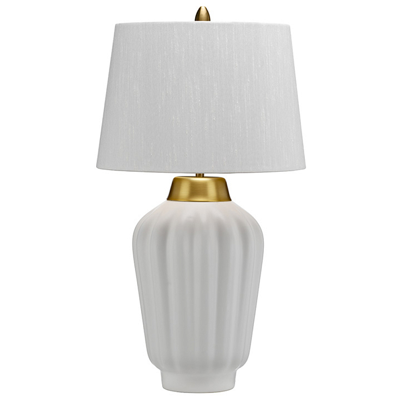 Настольная лампа с белым конусным абажуром и ребристым керамическим основанием Quintiesse Матовая латунь Белый в Грозном | Loft Concept 