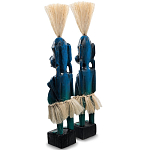 Комплект из 2-х деревянных статуэток Asmat Straw Headdress Statuettes Blue варинант исполнения - 4 | Loft Concept в Грозном