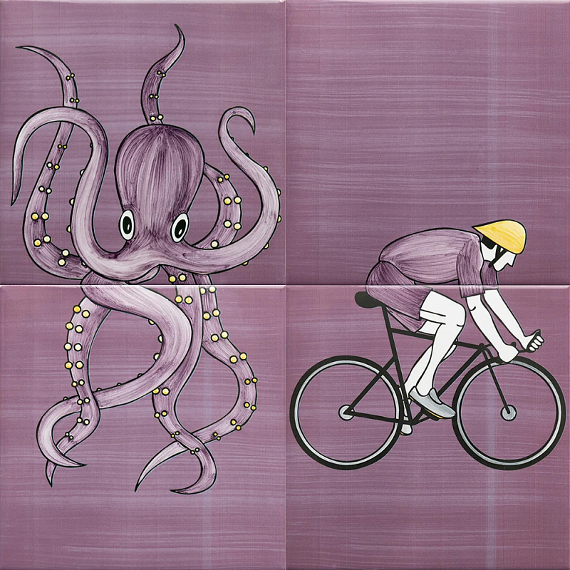 Плитка с узором Осьминог велосипедист Сиреневый Желтый Черный в Грозном | Loft Concept 