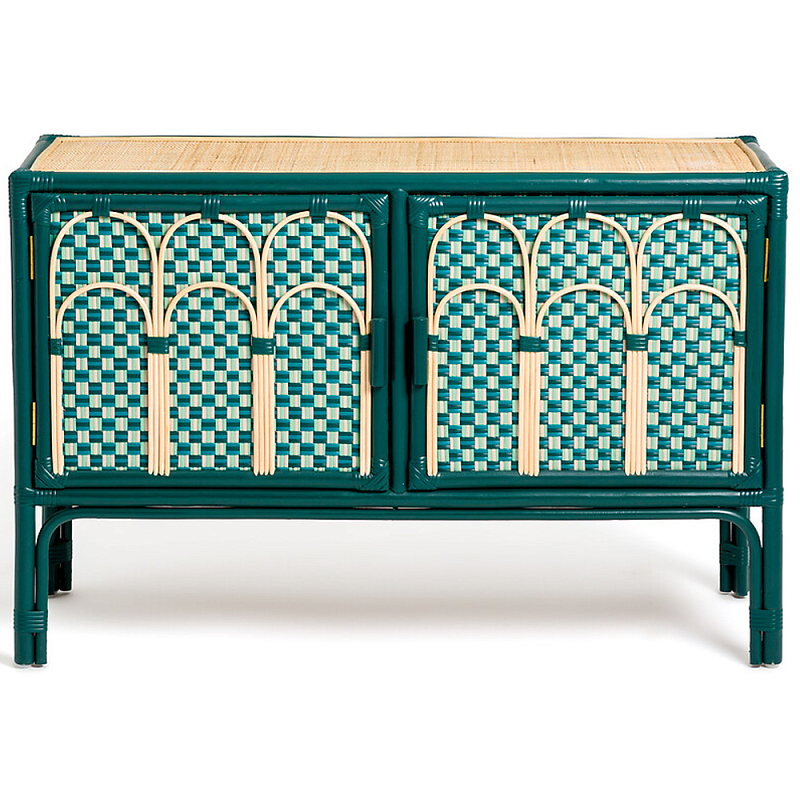 Комод для посуды из ротанга Felice Rattan Green Древесина Зеленый Комод для посуды из ротанга Felice Rattan Green Древесина Зеленый в Грозном | Loft Concept