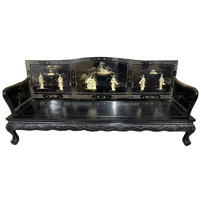 Большая Скамья Шинуазри Large Chinoiserie Bench Chinese Park Черный матовый Золотой Бежевый Большая Скамья Шинуазри Large Chinoiserie Bench Chinese Park Черный матовый Золотой Бежевый в Грозном | Loft Concept
