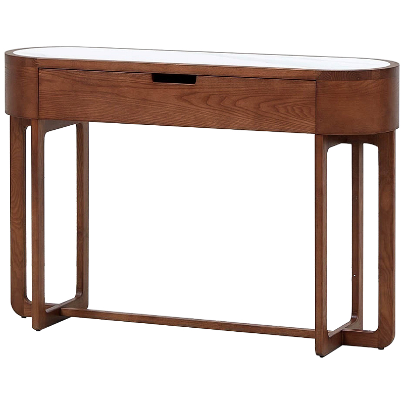 Консоль деревянная с мраморной столешницей Gote Marble Console Коричневый Белый Мрамор Bianco Консоль деревянная с мраморной столешницей Gote Marble Console Коричневый Белый Мрамор Bianco в Грозном | Loft Concept