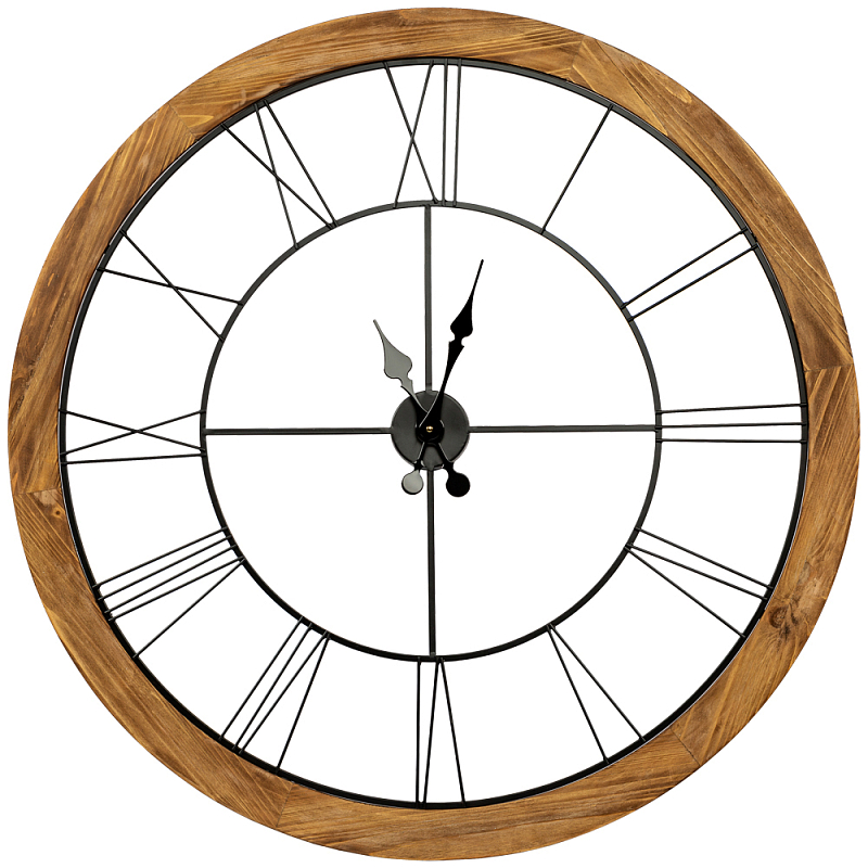 Часы настенные деревянные с римскими цифрами чёрного цвета Clock with History Коричневый Черный Часы настенные деревянные с римскими цифрами чёрного цвета Clock with History Коричневый Черный в Грозном | Loft Concept