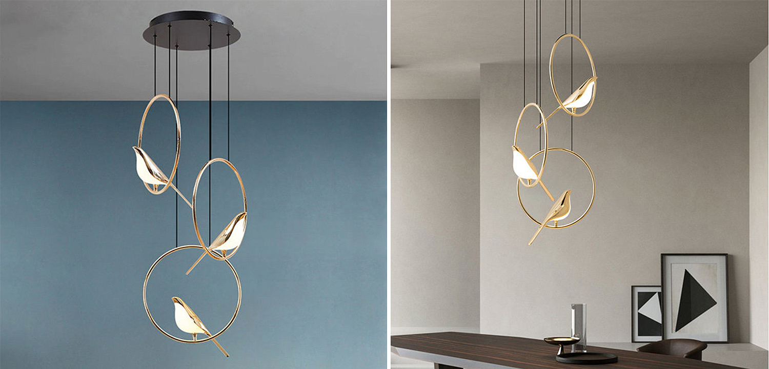 Люстра с золотыми птичками в кольцах NOMI Chandelier Three birds Люстра с золотыми птичками в кольцах NOMI Chandelier Three birds - Loft-Concept в Грозном