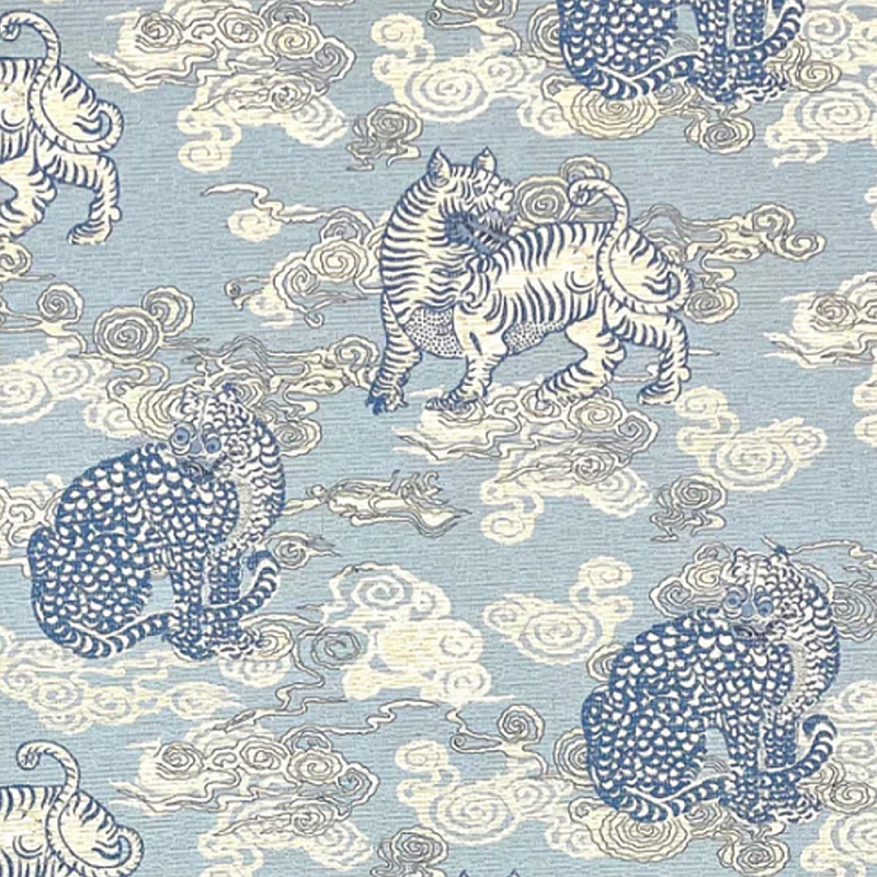 Мебельная ткань Лен принт синий 140 см T5-1  в Грозном | Loft Concept 