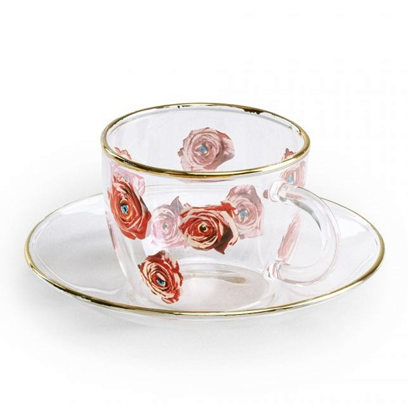Кофейная пара Seletti Roses Прозрачный Золотой Красный Кофейная пара Seletti Roses Прозрачный Золотой Красный в Грозном | Loft Concept