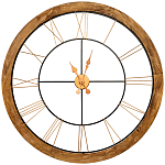 Часы настенные деревянные с римскими цифрами бронзового цвета Clock with History варинант исполнения - 1 | Loft Concept в Грозном