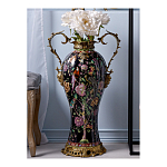 Ваза из фарфора черная с цветочной росписью и бронзовыми элементами Spring Garden варинант исполнения - 3 | Loft Concept в Грозном