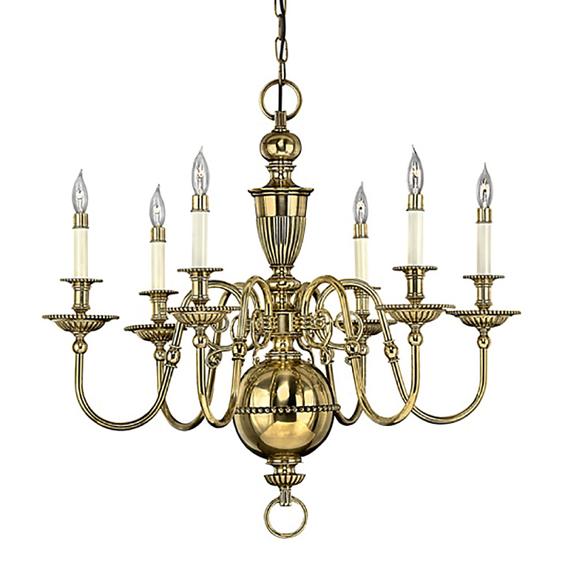 Люстра цвета латунь с 6-ю лампами в форме свечей в классическом стиле Hinkley Латунь Кремовый в Грозном | Loft Concept 
