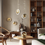 Подвесной светильник с бежевым текстурным кольцом и латунным шаром в центре Tactile  варинант исполнения - 6 | Loft Concept в Грозном