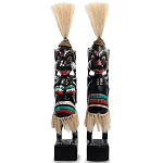 Комплект из 2-х деревянных статуэток Asmat Straw Headdress Statuettes Black Colorful Tattoo варинант исполнения - 4 | Loft Concept в Грозном