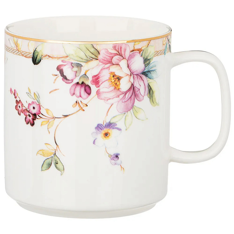 Кружка из фарфора белая с цветочным принтом 400 мл Flower Porcelain Collection Белый Мульти Кружка из фарфора белая с цветочным принтом 400 мл Flower Porcelain Collection Белый Мульти в Грозном | Loft Concept