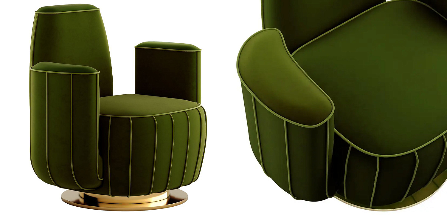 Дизайнерское Кресло-Кактус Modern Green Velvet Armchair Cactus Shape with Gold Swivel Base Дизайнерское Кресло-Кактус Modern Green Velvet Armchair Cactus Shape with Gold Swivel Base - Loft-Concept в Грозном