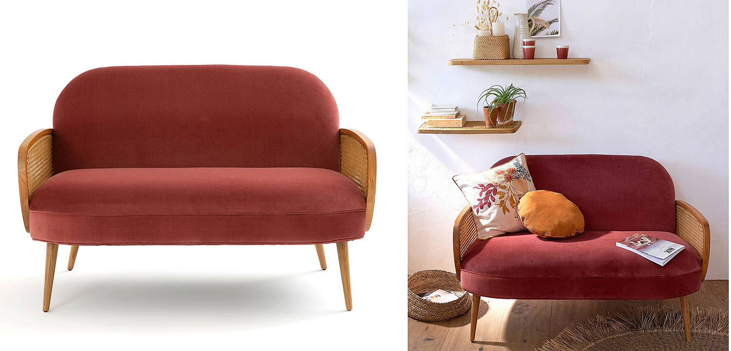 Диван Morten Wicker Crimson Sofa Малиновый Диван Morten Wicker Crimson Sofa Малиновый - Loft-Concept в Грозном