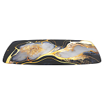 Обеденный стол с прямоугольной черно-золотой столешницей из стекла на 4-х металлических ножках Gold and Black Marble варинант исполнения - 3 | Loft Concept в Грозном