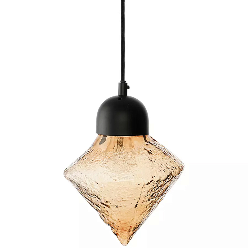 Подвесной светильник с янтарным рельефным плафоном Lamp with Frozen Glass Effect Янтарный Черный Подвесной светильник с янтарным рельефным плафоном Lamp with Frozen Glass Effect Янтарный Черный в Грозном | Loft Concept