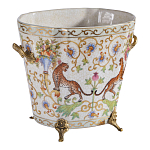 Кашпо с растительным и животным орнаментом на бронзовых ножках Turquoise Blooming Garden варинант исполнения - 2 | Loft Concept в Грозном