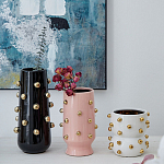 Ваза черная цилиндрическая с глянцевым покрытием и золотыми декоративными элементами Molecule Collection варинант исполнения - 4 | Loft Concept в Грозном