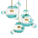 Люстра подвесная с прозрачными бирюзовыми стеклянными шарами и круглым основанием 3 лампы Giopato & Coombes варинант исполнения - 5 | Loft Concept в Грозном