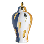 Ваза с крышкой и мазками синего и золого цвета на белом фоне Chinoiserie Ceramics варинант исполнения - 1 | Loft Concept в Грозном