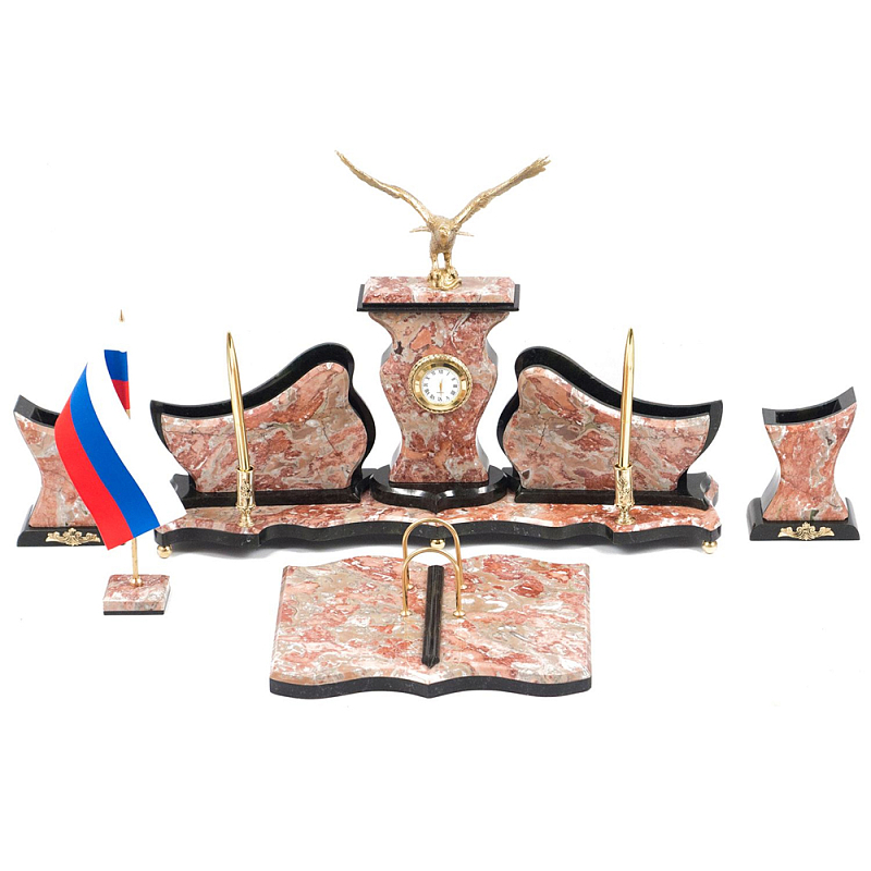 Настольный письменный набор из креноида с часами и декором в виде орла Marble Accessory Золотой Креноид Черный Настольный письменный набор из креноида с часами и декором в виде орла Marble Accessory Золотой Креноид Черный в Грозном | Loft Concept