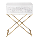 Приставной столик с выдвижным ящиком  White Table Carved Pattern варинант исполнения - 4 | Loft Concept в Грозном