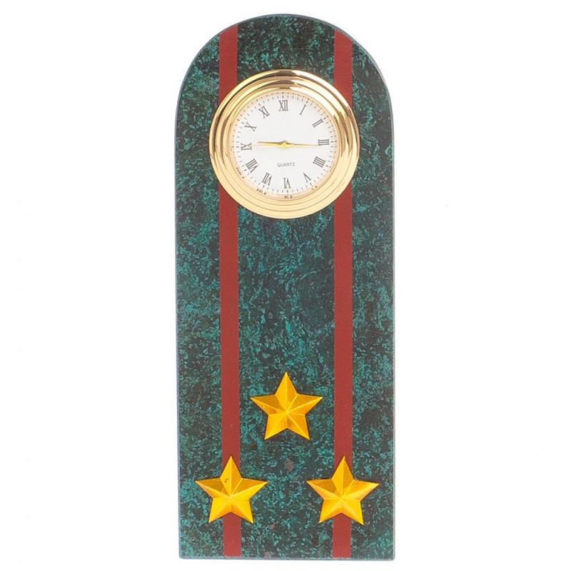 Часы подарочные погон полковник МВД из натурального камня Змеевик Military Clock Зеленый Красный Золотой Часы подарочные погон полковник МВД из натурального камня Змеевик Military Clock Зеленый Красный Золотой в Грозном | Loft Concept