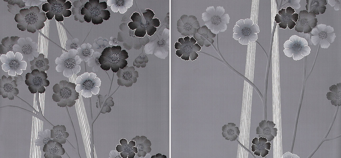 Обои ручная роспись Anemones in Light Dusk on Gun Metal dyed sik Обои ручная роспись Anemones in Light Dusk on Gun Metal dyed sik - Loft-Concept в Грозном