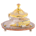 Икорница с декором "Осетр" с гравировкой на подставке из натурального камня Агат Decorative Cavair Dishes варинант исполнения - 1 | Loft Concept в Грозном