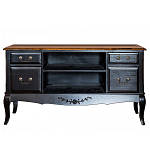 ТВ-тумба черная из массива березы с 4-мя ящиками и 2-мя полками в стиле прованс Vintage  варинант исполнения - 1 | Loft Concept в Грозном