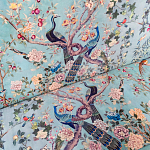 Трехместный диван из натурального бука бирюзовый с изображением птиц и цветов Turquoise Chinoiserie Garden Sofa варинант исполнения - 9 | Loft Concept в Грозном