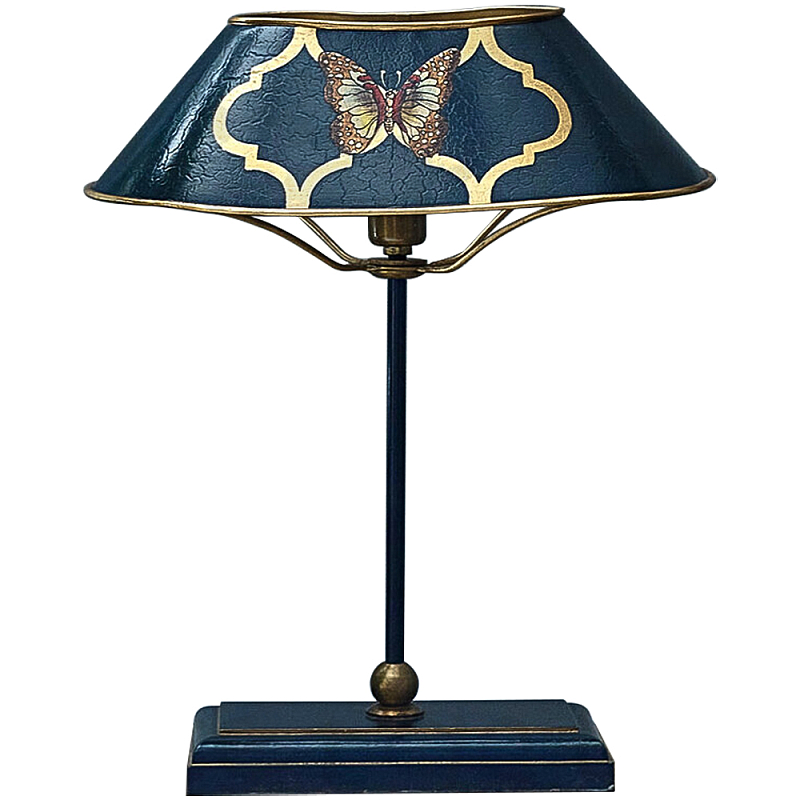 Настольная лампа с абажуром из металла Chinoiserie Butterfly Table Lamp Blue Синий Латунь Настольная лампа с абажуром из металла Chinoiserie Butterfly Table Lamp Blue Синий Латунь в Грозном | Loft Concept