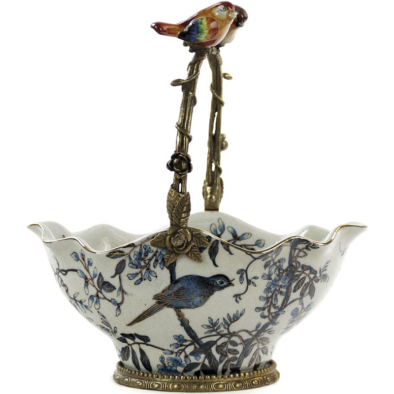 Чаша Basket with Birds on Handle Белый Бронза Синий Чаша Basket with Birds on Handle Белый Бронза Синий в Грозном | Loft Concept