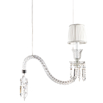 Подвесной светильник с белым текстильным абажуром и изогнутым хрустальным основанием с подвесками Lustre Reverie варинант исполнения - 1 | Loft Concept в Грозном