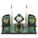 Настольный письменный набор из змеевика с часами и гербом Successful Leader варинант исполнения - 1 | Loft Concept в Грозном