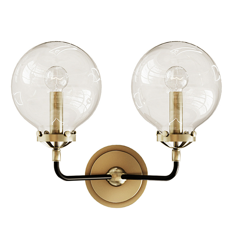 Бра Бистро Globe Clear Glass Double Sconce Brass  в Грозном | Loft Concept 