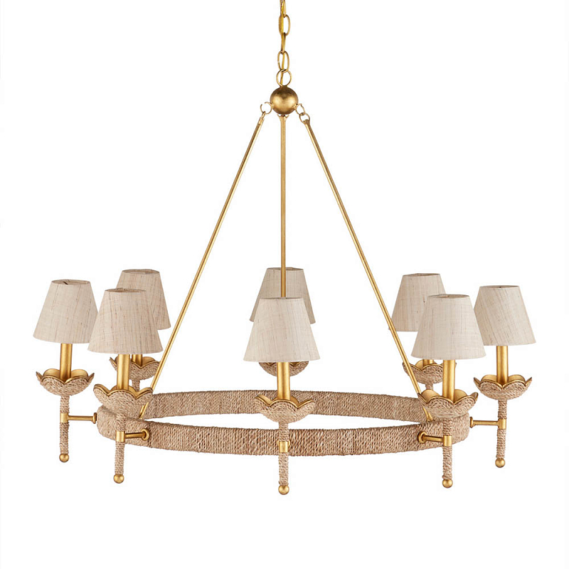 Люстра из кованого железа с отделкой плетеной веревкой и сусальным золотом Parisian Style Золотой Бежевый в Грозном | Loft Concept 